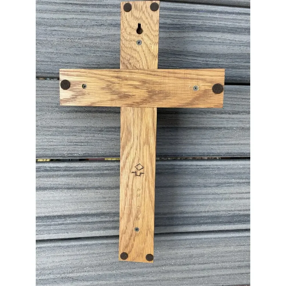 Vintage Wood Crucifix Wall Cross 16” Oak Ridged Brass Corpus Christi “INRI”